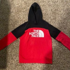 Boys large north face hoodie red and black